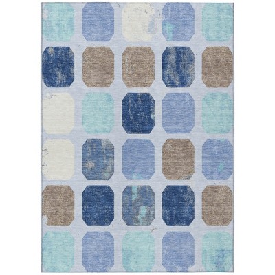 HomeRoots 10' X 14' Denim Blue Brown And Sky Blue Geometric Washable Indoor Outdoor Area Rug