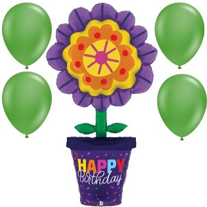 LoonBalloon 63 Inch Giant Flower Pot Birthday Balloon with 4 latex balloons- Festive & Unique - 1 of 3