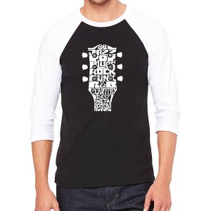 LA Pop Art Men's Raglan Baseball Word Art T-shirt - Guitar Head Music Genres - 1 of 4