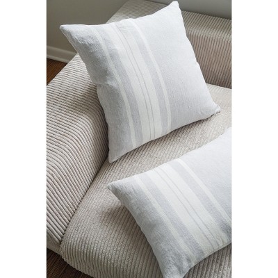 Light Gray and White Linen Striped 20x20 Pillow with Down Alternative Insert