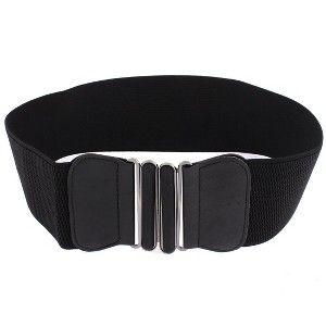 Unique Bargains Women's Adjustable Elastic Wide Waistband Waist Belt 61cm Long Black - 1 of 3