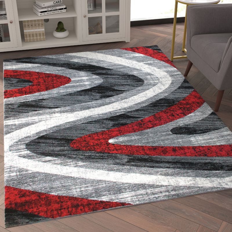 Emma and Oliver Modern Plush Pile Olefin Accent Rug with Abstract Arch Design and Natural Jute Backing, 3 of 7