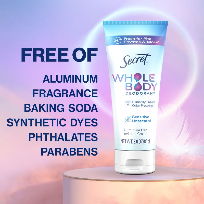 Secret Whole Body Aluminum Free Deodorant Clear Cream - Unscented - 3.0oz, 5 of 15