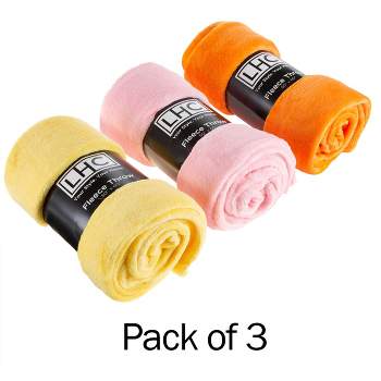 Fleece Throw Blanket- Set of 3- Yellow, Orange & Pink Plush 60x50" Blankets- Soft & Cozy for Travel, Outdoors & Lounging on the Sofa by Hastings Home