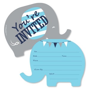 Big Dot of Happiness Blue Elephant - Shaped Fill-in Invitations - Boy Baby Shower or Birthday Party Invitation Cards with Envelopes - Set of 12 - 1 of 4