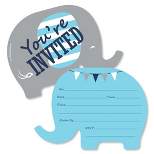 Big Dot of Happiness Blue Elephant - Shaped Fill-in Invitations - Boy Baby Shower or Birthday Party Invitation Cards with Envelopes - Set of 12
