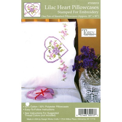 Tobin Stamped For Embroidery Pillowcase Pair 20"X30"-Lilac Heart