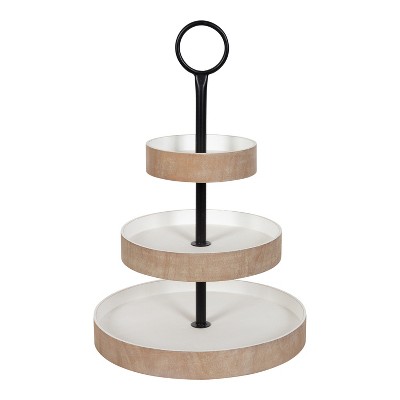 Rustic Brown and Distressed White Wooden 3-Tiered Tray