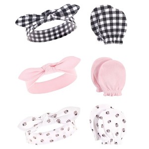 Hudson Baby Infant Girls Cotton Headband and Scratch Mitten 6pc Set, Lady Bug, 0-6 Months - 1 of 2