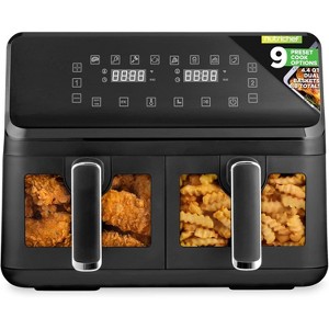 NutriChef 4.4QT Dual Basket Air Fryer - Digital Touch Display, Oil-Free Cooker with Transparent Viewing Window (Black) - 1 of 4