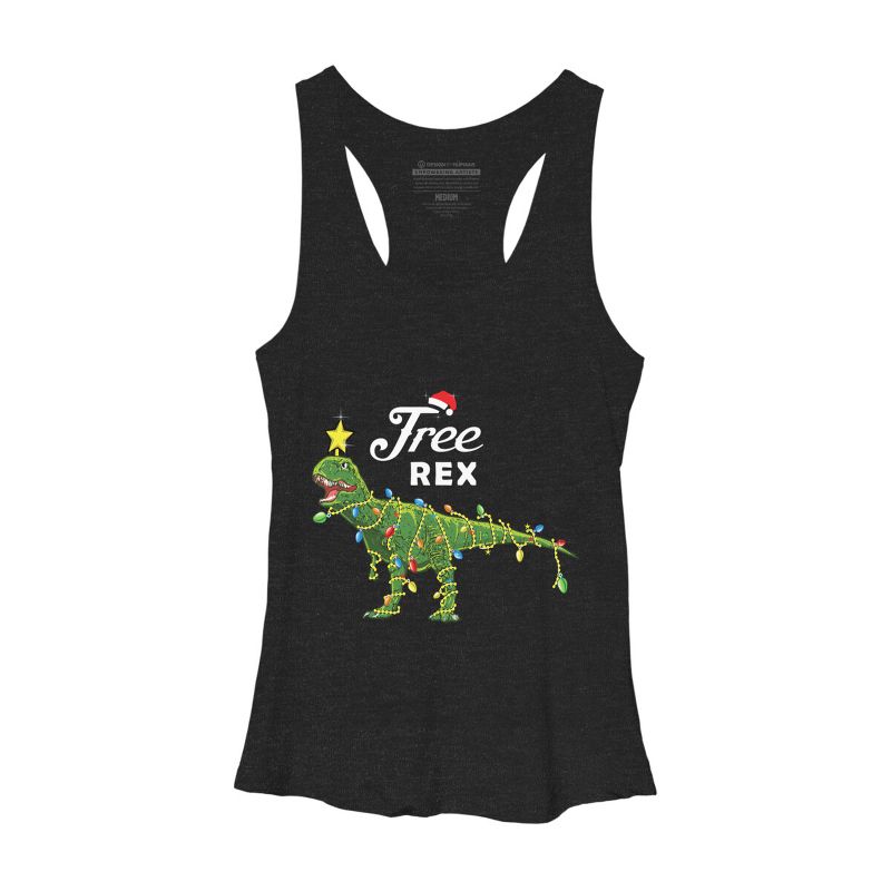 Women's Design By Humans Dinosaur Christmas Tree Rex Christmas Gift By amitsurti Racerback Tank Top, 1 of 4