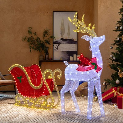 Karl Home 5FT Lighted Reindeer with Sleigh Christmas Outdoor Decorations