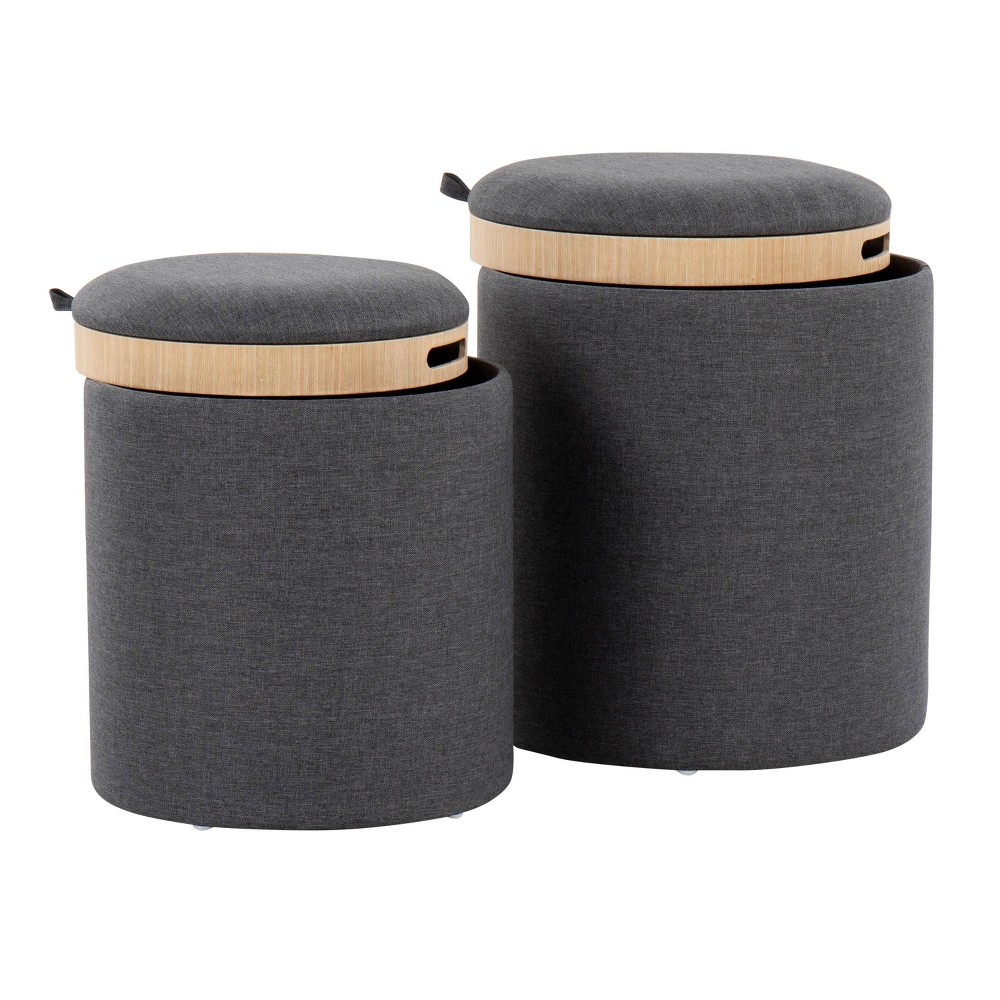 Photos - Pouffe / Bench Tray Polyester/Wood Ottoman Set Charcoal/Natural - LumiSource
