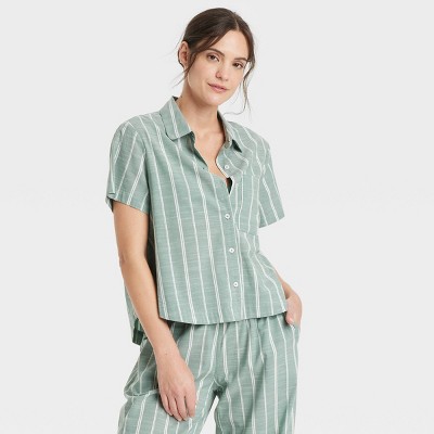 Women's Striped Cotton Blend Short Sleeve Pajama Shirt - Auden™