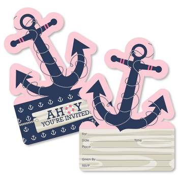 Big Dot of Happiness Ahoy - Nautical Girl - Shaped Fill-in Invitations - Baby Shower or Birthday Party Invitation Cards with Envelopes - Set of 12