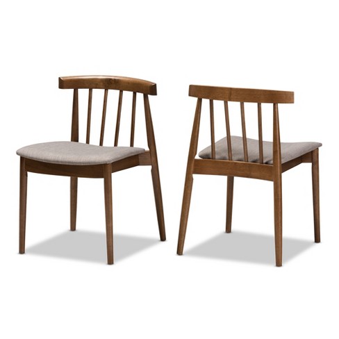 Set of 2 Wyatt Midcentury Modern Walnut Wood Dining Chairs Beige Brown Baxton Studio