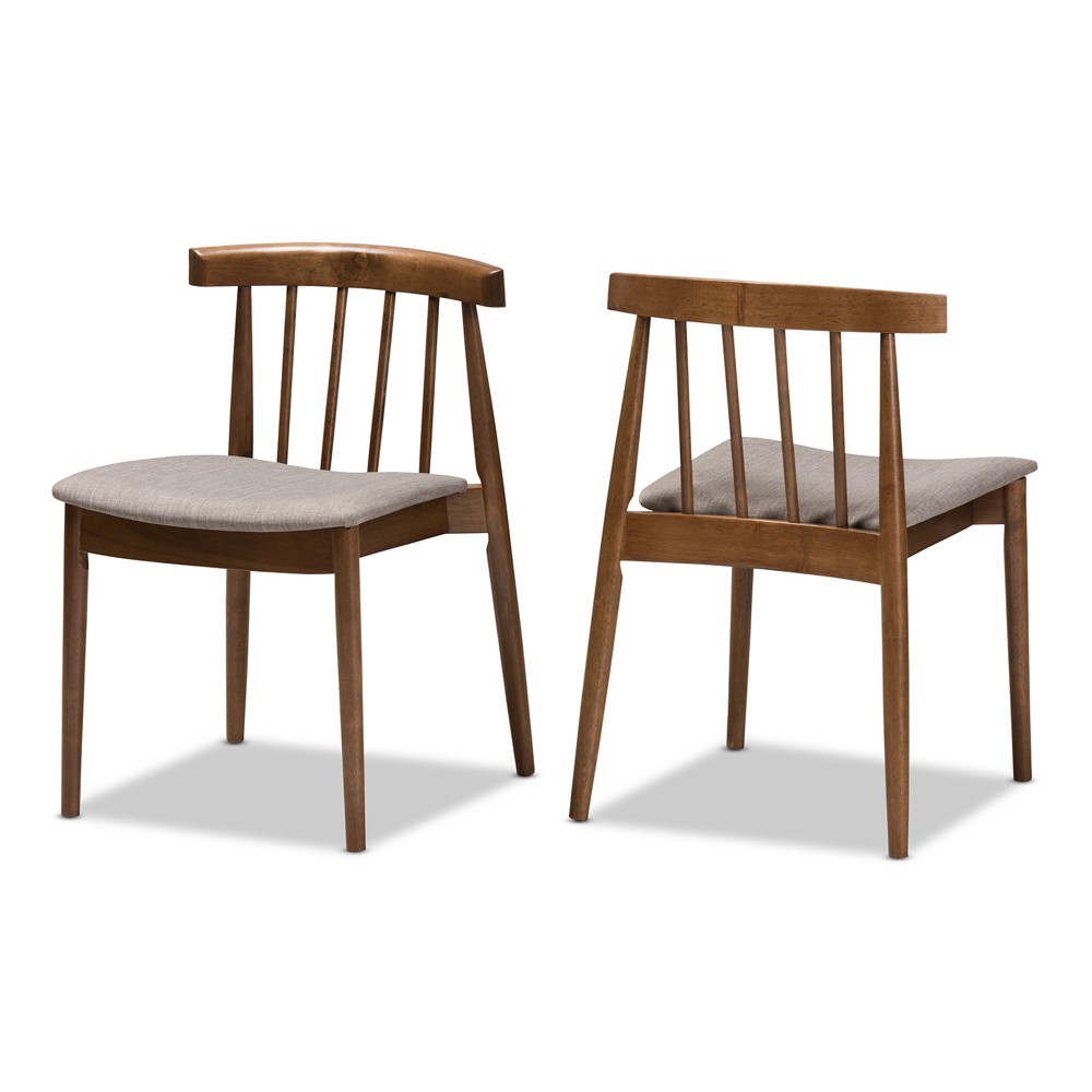 Photos - Chair Set of 2 Wyatt Midcentury Modern Walnut Wood Dining  Beige/Brown - B