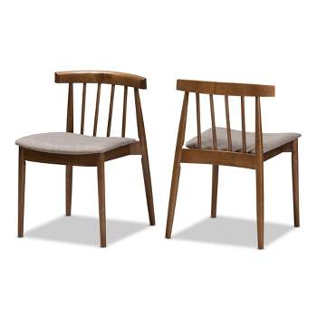 Set of 2 Wyatt Midcentury Modern Walnut Wood Dining Chairs Beige/Brown - Baxton Studio: Upholstered, Scandinavian Style, Rubberwood Frame
