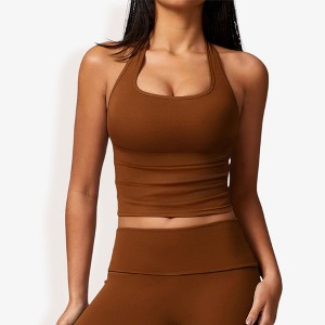 Anna-Kaci Active Women's Ribbed Halter Neck Sports Bra with Built-In Bra - 1 of 4