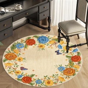 Modern Washable Area Rug, Soft Floral Floor Cover with Non Slip Backing, Low Pile Stain Resistant Floor Carpet for Living Room - 1 of 4