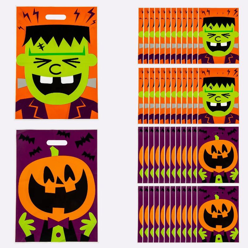 Fun Express 12 1/2" x 17" Bulk 50 Pc. Halloween Character Plastic Trick-or-Treat Goody Bags