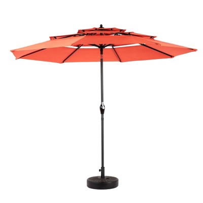 VisioGear Patio Umbrellas, Outdoor Umbrella with Auto-tilt, 3-Tier Market Umbrella with 8 Ribs, Orange, 115.75"*98.43"*115.75"