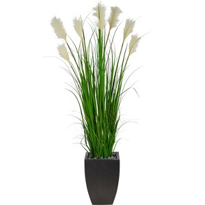 Nearly Natural 64-in Wheat Plume Grass Artificial Plant in Black Planter - 1 of 4