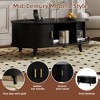 HDZNVF 42.5 inch W Wooden Oval Fluted Coffee Table With Charging Station, Mid Century Center Table With Sliding Tambour Door, Black - 4 of 4