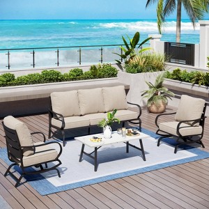 Captiva Designs 4 PCS Metal Patio Furniture Conversation Set with Rocking Armchairs for Garden Porch Backyard - 1 of 4