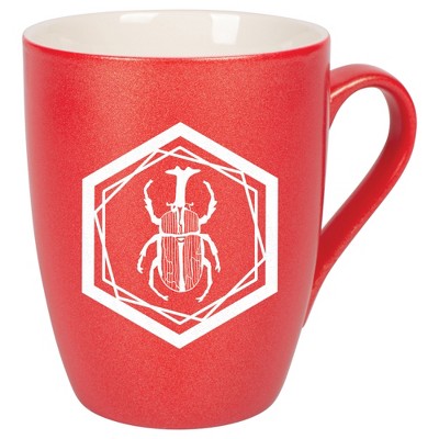 Elanze Designs 10 Ounce Ceramic Decorative Laser Engraved Geometric Design Giftable Novelty Tea Coffee Cup Mug Crimson Red Male Rhinoceros Beetle