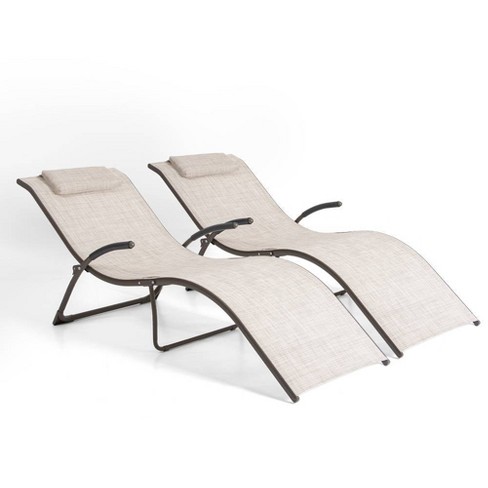 2pk Outdoor Portable Reclining Chaise Lounge Chairs Beige - Crestlive Products - image 1 of 4