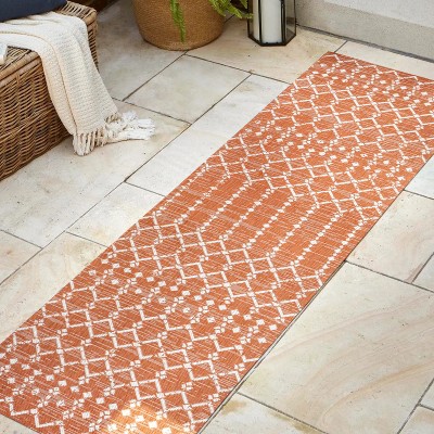 Ourika Moroccan Geometric Orange Cream 2 x 8 Runner Rug