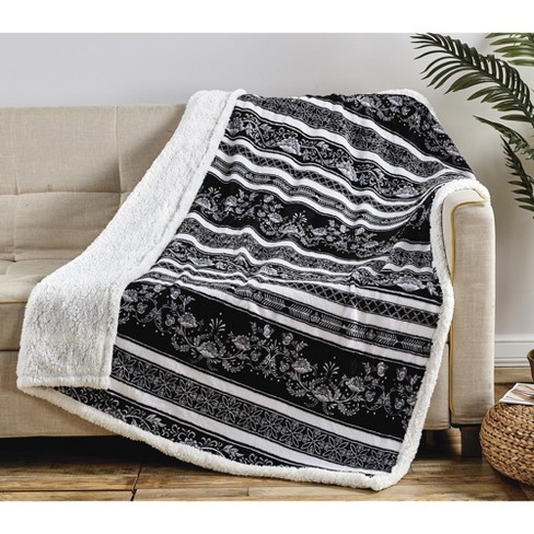  Plush Throw Blanket Black and White Chevron Soft Cozy