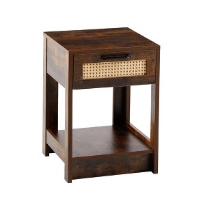 NicBex 15.75" Rattan Nightstand with 1 Drawer and Open Storage Bedside Table End Table for Living Room, Bedroom - 1 of 4