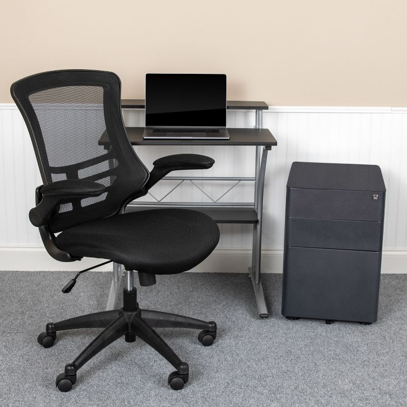 Flash Furniture Work From Home Kit - Black Computer Desk, Ergonomic Mesh Office Chair and Locking Mobile Filing Cabinet with Side Handles, 2 of 11