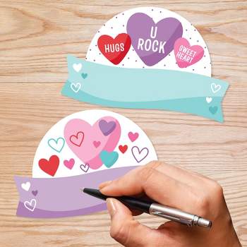 Big Dot of Happiness Colorful Valentine's Day - DIY Blank Paper Desk or Locker Labels - Classroom Name Tags - Set of 32
