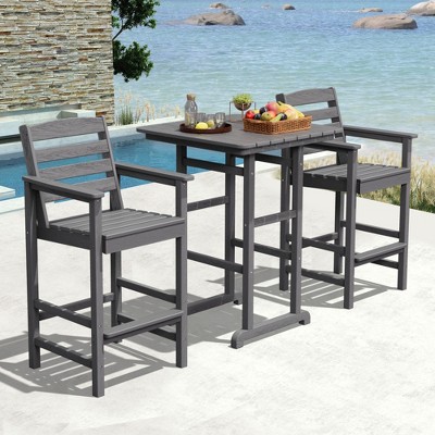Hyleory 3-Piece HDPE Outdoor Patio Bar Set with Bar Stools