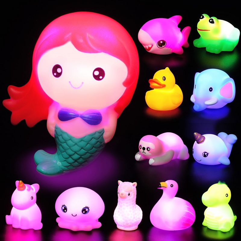 JOYIN  12pcs Light up Bath Toys 2.5inch Bathtub Mermaid Toy Baby Bathtime Floating Rubber Shower Toy for Infant, 1 of 7