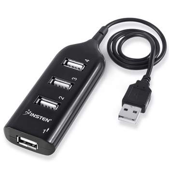 Insten 4-Port Black New USB 2.0 Hi-Speed Splitter Hub Adapter For PC Computer Notebook, 1