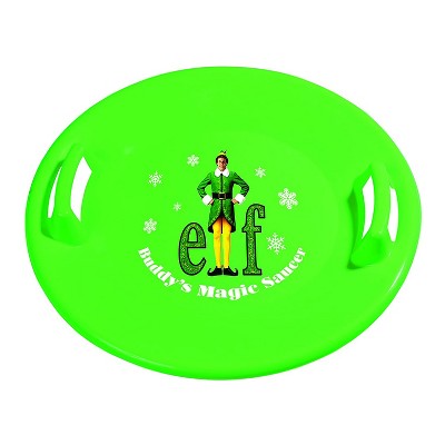 Slippery Racer Downhill Pro Heavy-Duty Cold Resistant Buddy The Elf Adults and Kids Plastic Saucer Disc Snow Sled with Handles, Green
