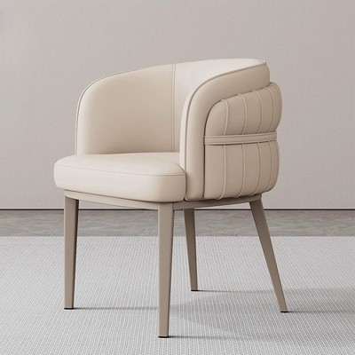 POVISON Modern Luxury Upholstered Dining Chairs Set of 2, Leather Barrel Chairs, Beige