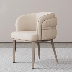 POVISON Modern Luxury Upholstered Dining Chairs Set of 2, Leather Barrel Chairs, Beige - 1 of 4
