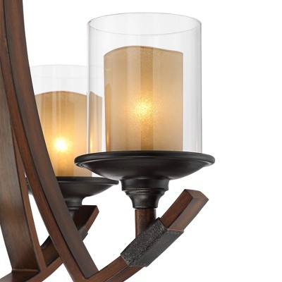 Mahogany and Bronze Rustic Candle Chandelier with Glass Shades