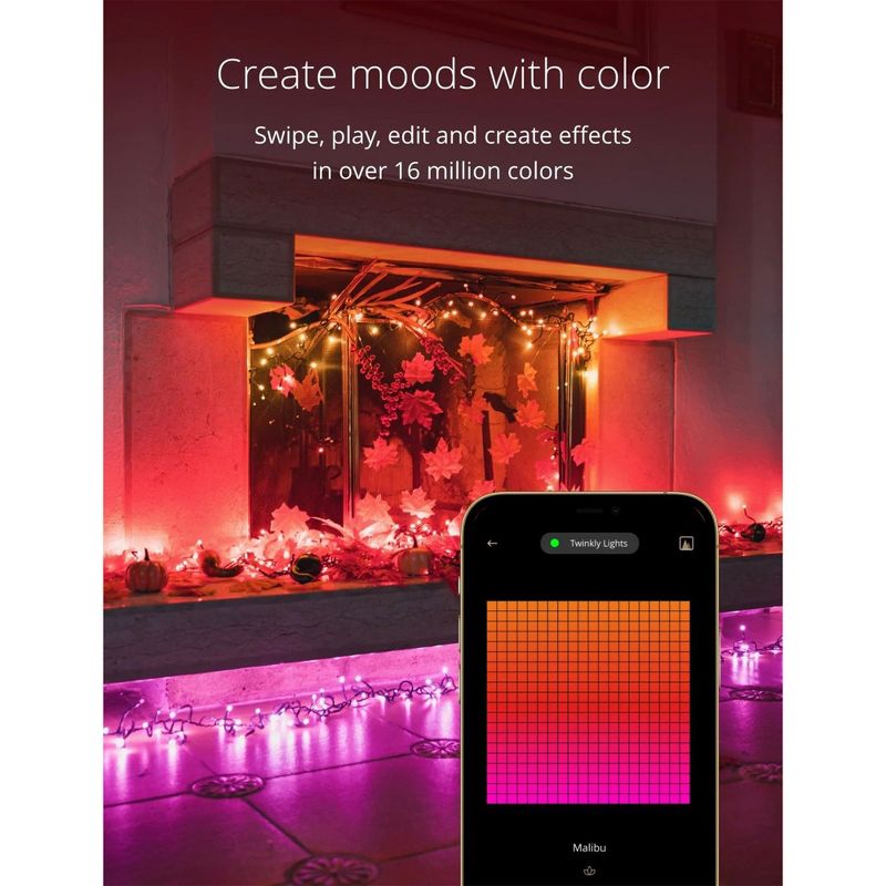 Twinkly Cluster App-Controlled LED Christmas Lights 400 RGB (16 Million Colors) 19.7 feet Green Wire Indoor/Outdoor Smart Lighting Decoration (4 Pack), 2 of 7