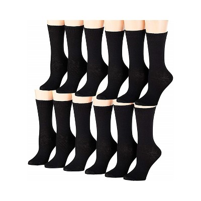 Tipi Toe Women's 12 Pack Black Solid Color Patterned Lightweight Crew Socks