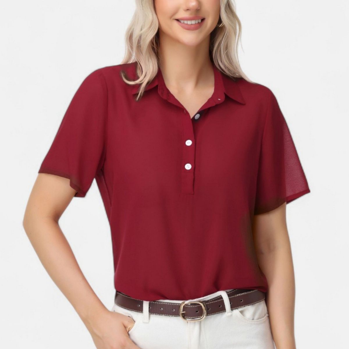 Anna-Kaci Women's Short Sleeve Collared Blouse with Button Placket and Relaxed Fit Design - thumbnail 8