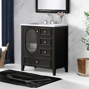 NicBex 30" Bathroom Storage Cabinet with Sink, Bathroom Vanity, 1 Glass Cabient Door, 3 Drawers for Bathroom - 1 of 4