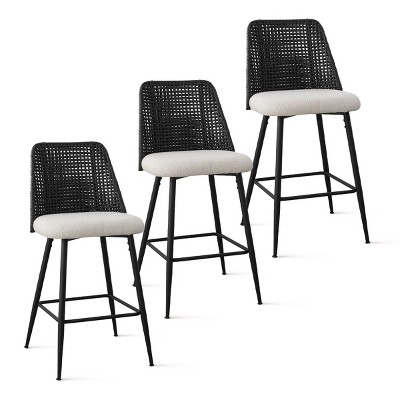 Nice 3-piece 27 Inch Rattan Counter Stool, Upholstered Counter Stool Set of 3 with Back for Kitchen Island, Dining Room - The Pop Home