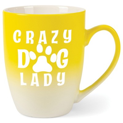 Elanze Designs Crazy Dog Lady Two Toned Ombre Matte Yellow and White 12 ounce Ceramic Stoneware Coffee Cup Mug