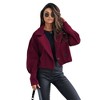 Coolmee Women Cropped Wool Blend Coats Lapel Collar Pea Coat Double Breasted Fashion Coat Jackets - 2 of 4